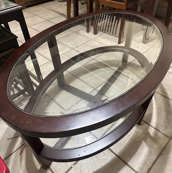 Oval coffee table end glass wood