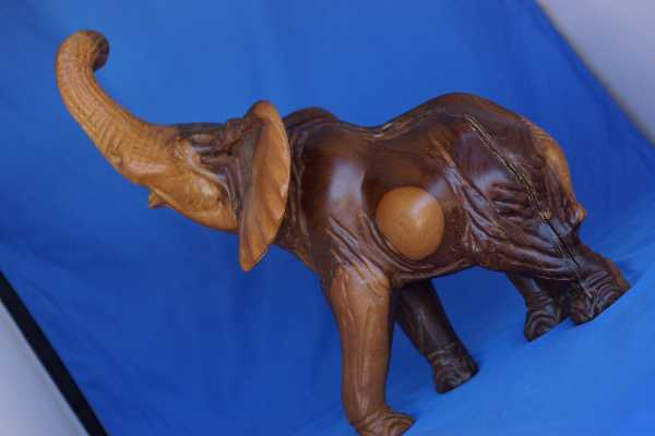 Unique Hand-carved Wood Elephant 1' long