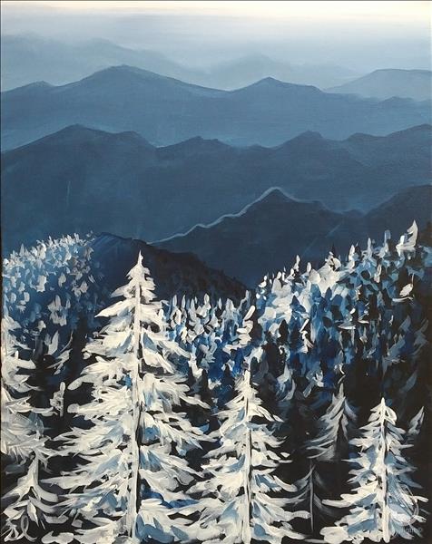 acrylic painting on an 11x14 canvas of a smoky mountain sunset