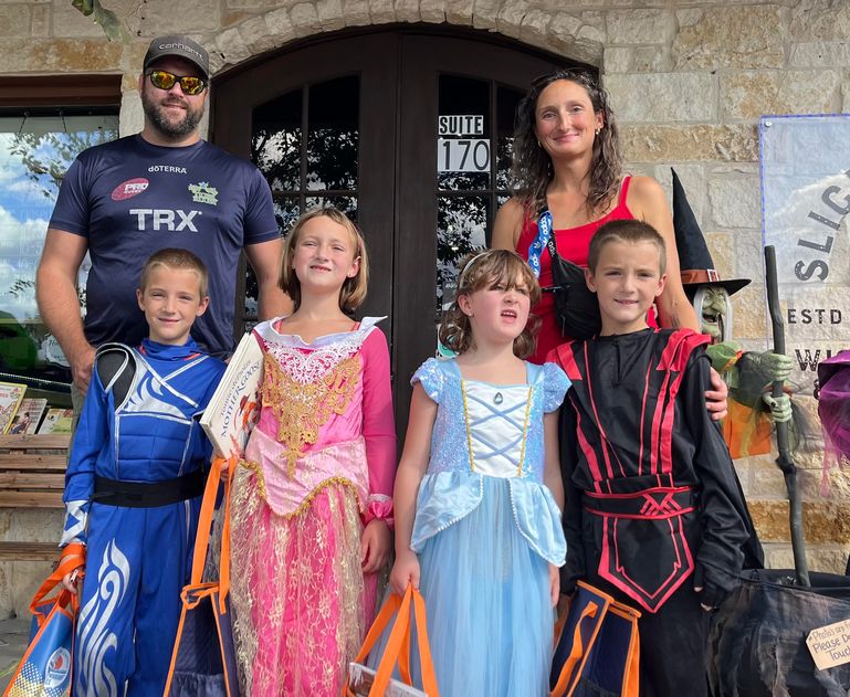 The Pedjase Family after the kids received some Halloween candy