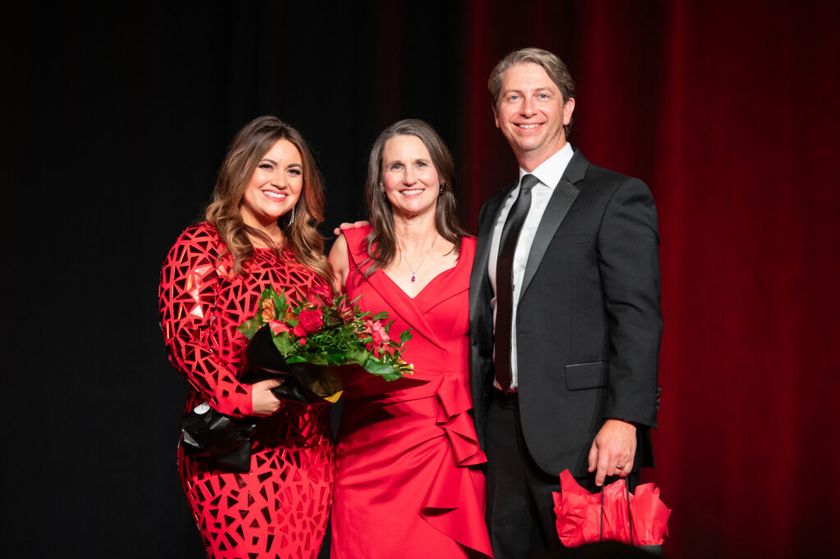 Angela Storseth-Cooper and Justin Kendrick are recognized by Kristine Marlow for their  exemplary work as Gala Chair and Gala Honorary Chair